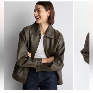Quince Olive Leather Bomber Jacket